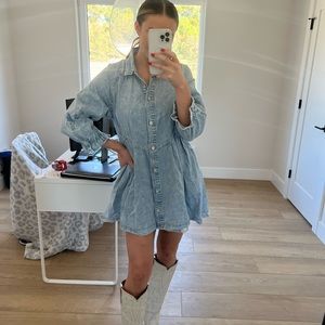 We the Free - Free People Distressed Denim Long Sleeve Dress